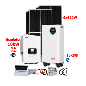 Kit Solar de 10kW Must con batería de  LITIO de 15kWh y 3720W en Paneles Solares
