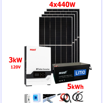 Kit Solar Must 3kW con banco de baterías de LITIO de 5120Wh y 1720W en paneles solares