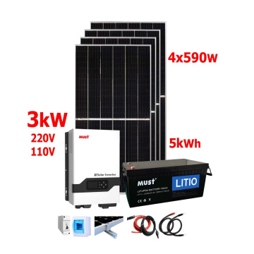 Kit Solar Must 3kW 220V/110V con banco de baterías de LITIO de 5120Wh y 2360W en paneles solares