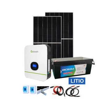 Kit Solar Growatt 3kW con banco de baterías de LITIO de 2560Wh y 800W en paneles solares