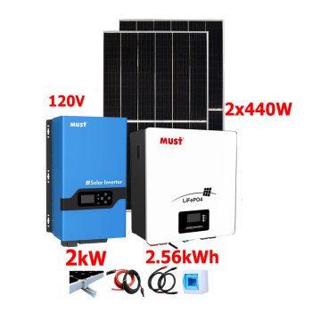 Kit Solar Must 2kW con banco de baterías de Litio 2560Wh y 880W en paneles solares