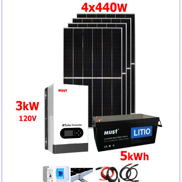 Kit Solar Must 3000W con banco de baterías de LITIO de 5120Wh y 1720W en paneles solares
