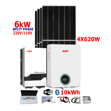 Kit Solar Must 6kW con banco de baterías de 10240Wh  2480W en paneles solares 